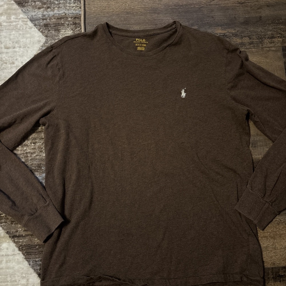 Polo Ralph Lauren Men's Long Sleeve Crewneck T-Shirt - Brown Medium Casual Pony
